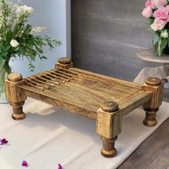 Mango Wood Cot (Charpai, Cart) Snacks Serving Platter Small Size