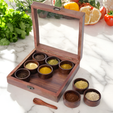 Wooden Spice Box with Spoon 9 Containers