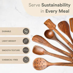 Wooden Natural Cooking Spoon, Ladles & Spatulas Set of 8