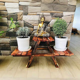 Wooden Handcrafted Antique Finish Foldable Flower Pot Plant Stand