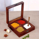 Sheesham Handmade Wooden Spice Box 15.2 x 15.2 x 5.1 cm