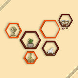 Hexagon Designer Storage Shelf, Set of 6 (Orange and Brown) - Decorlay