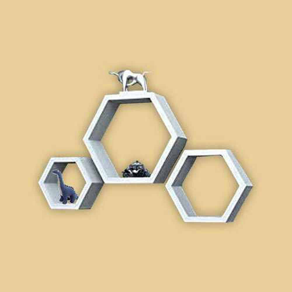 Hexagonal Shape MDF Wall Shelf | Floating shelves (Set of 3) - Decorlay