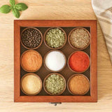 Wooden Spice Box with Spoon 9 Containers