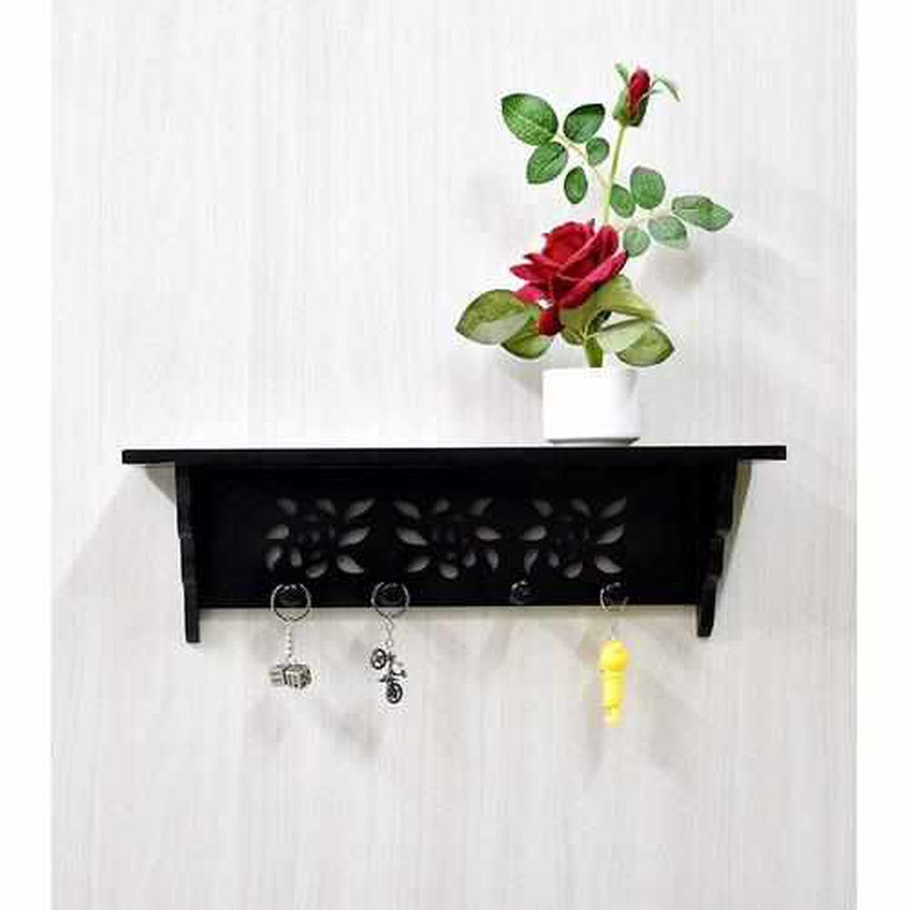 MDF Wall Shelf with Hooks Clothes Hanging Storage Rack - Decorlay