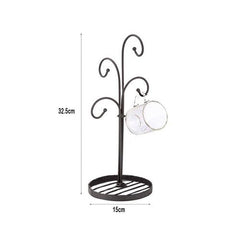 Metal Tea Coffee Cup Holder with 4 Arm Cup Hook Stand in Tree Shape - Decorlay