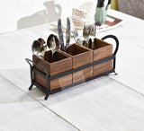Sheesham Wood Cutlery Holder for Kitchen With 3 Contenment - Decorlay