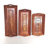 Sheesham Wood Handmade Wooden Serving Tray Set of 3 - Decorlay