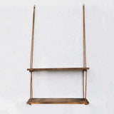 Solid Wood Handmade Macrame 2 Tiered Rope Hanging Wall Shelves - Decorlay