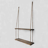 Solid Wood Handmade Macrame 2 Tiered Rope Hanging Wall Shelves - Decorlay