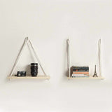 Solid Woodem Handmade Macrame Rope Hanging Wall shelves Set of 2 - Decorlay