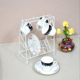 Space Saving Wrought Iron Cup and Saucer Stand Cup Holder White - Decorlay