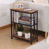 Vintage Table Simple Rustic Side Table with 3-Tier Storage Shelves, Slim Bedside Couch Table