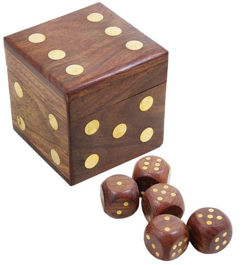 Wood Dice Set Casino 5 Complete Handmade Vintage | Storage Box - Decorlay