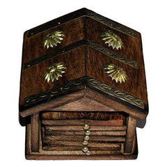 Wooden and Brass Antique Hut Shape Coaster Set for Home Decor - Decorlay