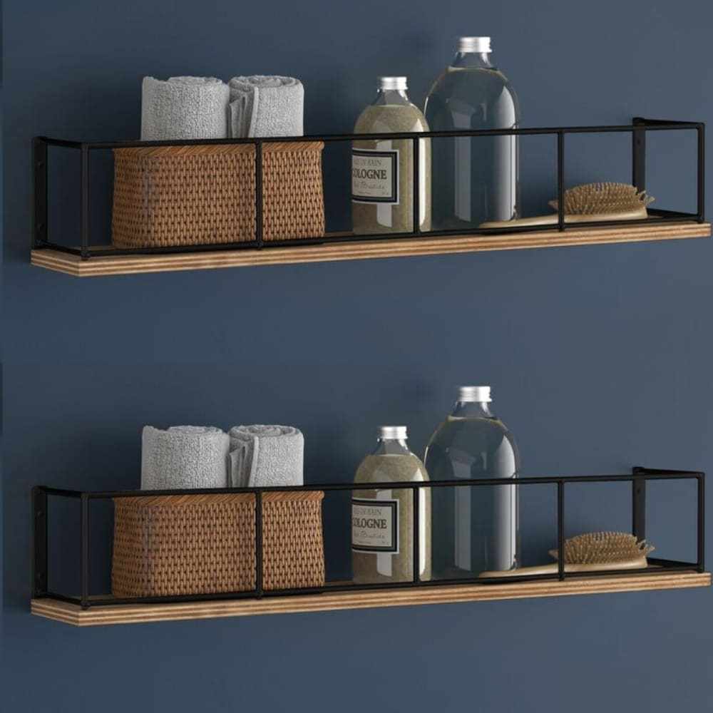 Wooden and Metal Floating Wall Shelves 18x4x4 Inches - Decorlay