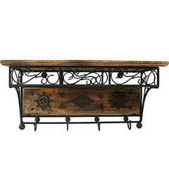 Wooden and Wrought Iron Wall Bracket with Holder Hooks - Decorlay