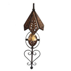 Wooden Iron Doorbell Wall Hanging with Brass Bell 11.5 cm x 10 cm x 14 cm