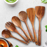 Wooden Natural Spoons for Cooking Non-Stick Cookware Safe 6 pcs - Decorlay