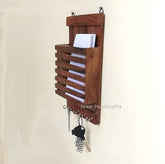 Wooden Sheesham Letter Rack Cum Key Holder 15 x 5 x 25 cm - Decorlay