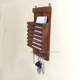 Wooden Sheesham Letter Rack Cum Key Holder 15 x 5 x 25 cm - Decorlay
