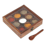 Wooden Spice Box with Spoon 9 Containers