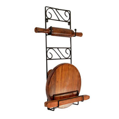 Wrought Iron Chakla Belan Stand, Rolling Pin Holder, 15x18x10 cm - Decorlay