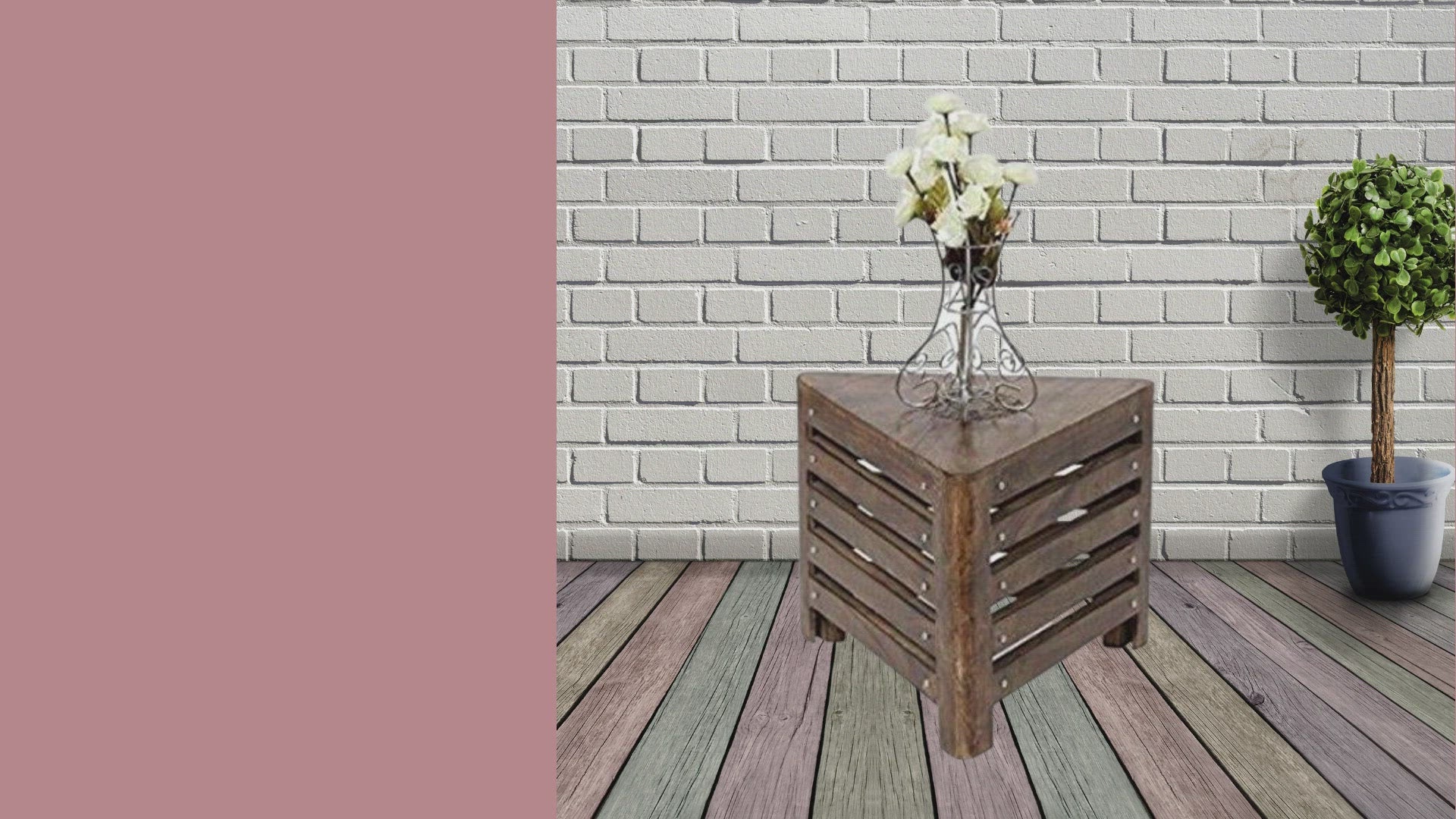 Wooden Antique Triangle Shaped Stool/Chair Size(Lxbxh-14X14X11) Inch