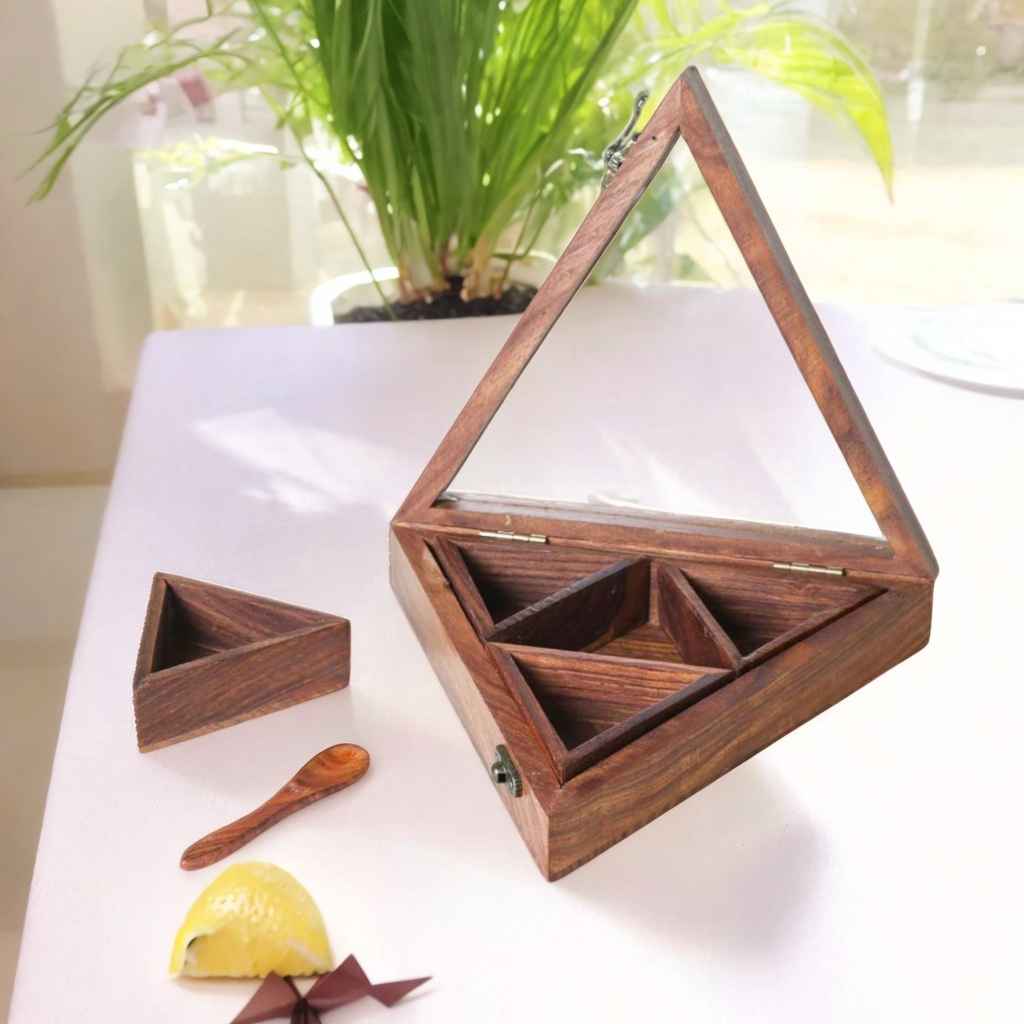 Wooden Handmade Masala box mulipurpose  triangle shapes