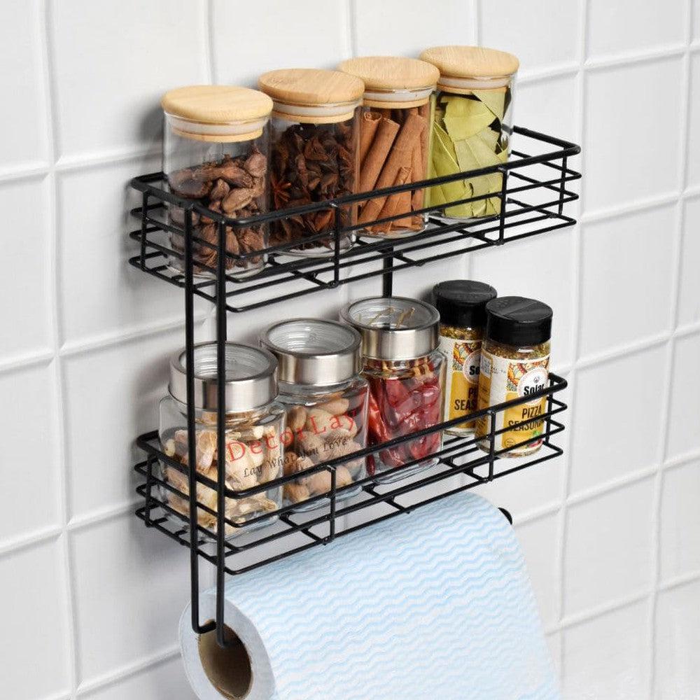 2-Tier Rack Kitchen Organiser, Wall Mounted Kitchen Roll Holder