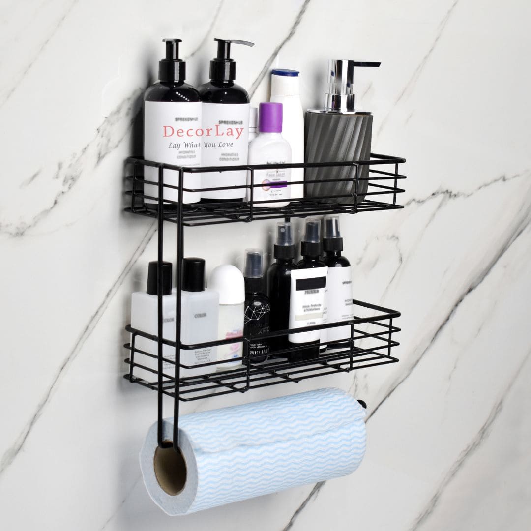 2-Tier Rack Kitchen Organiser, Wall Mounted Kitchen Roll Holder