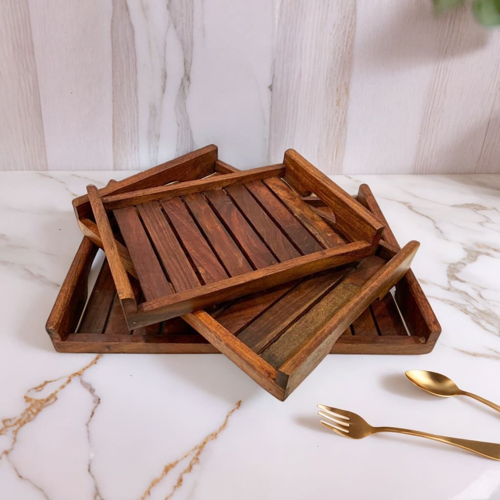 Wooden Serving Tray Set of 3