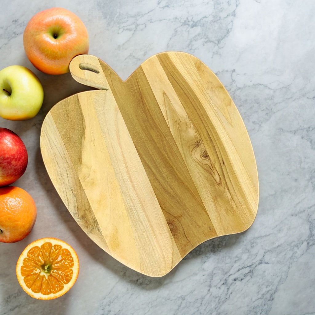 Teak Wood Apple Shaped Fruit, Vegetable Chopping Cutting Board