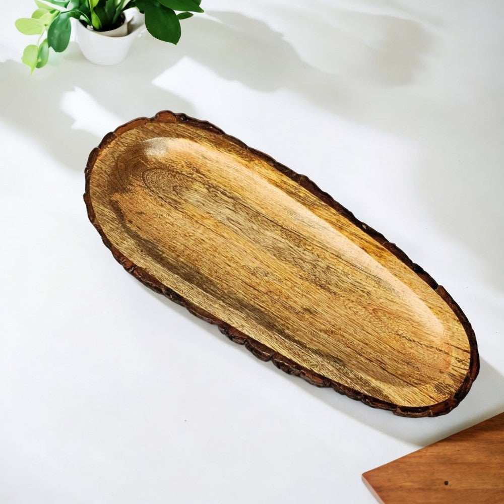 Mango Wood Serving Tray Papaya Design Oval Shape