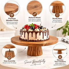 Wooden Round Pedestal Dessert Cake Stand