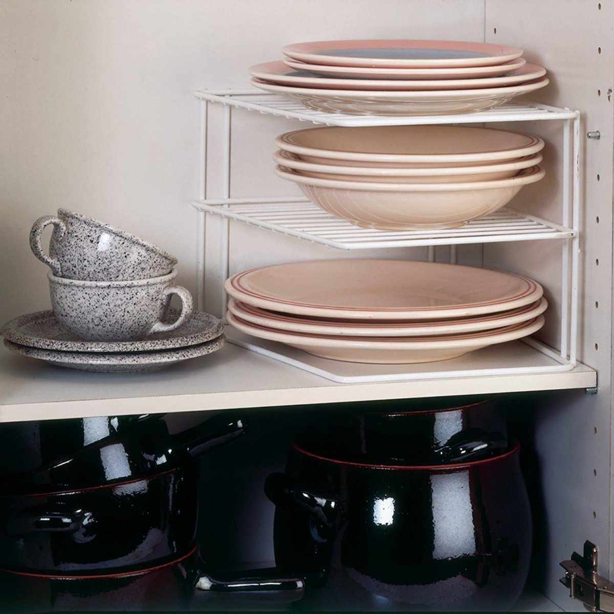 3-Tier Kitchen Storage Corner Rack, Shelf Plate Dish Rack 25x25x21 cm - Decorlay