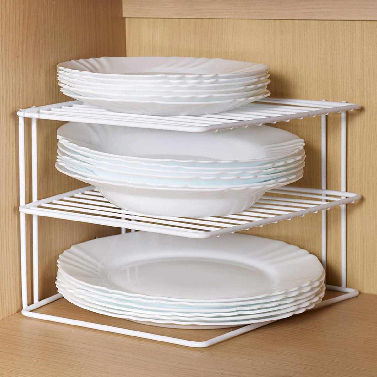 3-Tier Kitchen Storage Corner Rack, Shelf Plate Dish Rack 25x25x21 cm - Decorlay