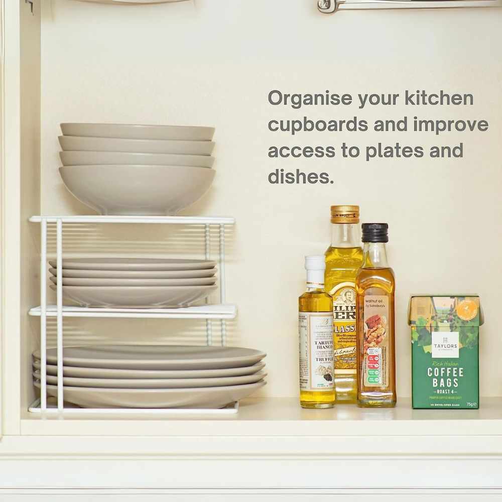 3-Tier Kitchen Storage Corner Rack, Shelf Plate Dish Rack 25x25x21 cm - Decorlay