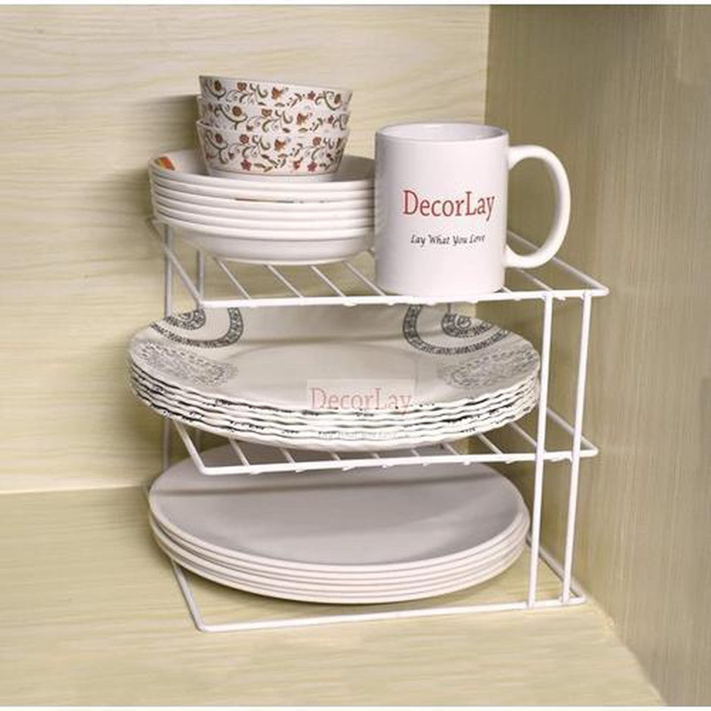 3-Tier Kitchen Storage Corner Rack, Shelf Plate Dish Rack 25x25x21 cm - Decorlay