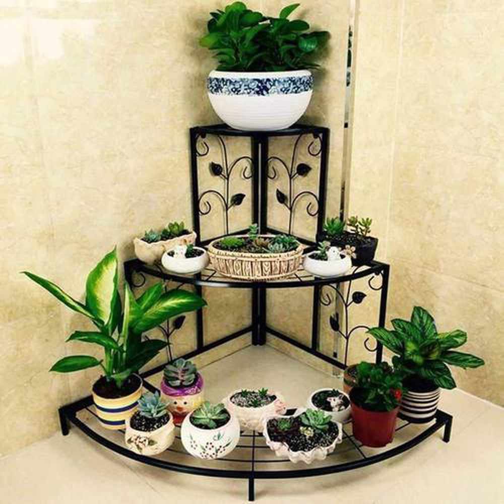 3 Tier Plant Stand Floral Corner Shelf Metal Flower Pot Rack Stair