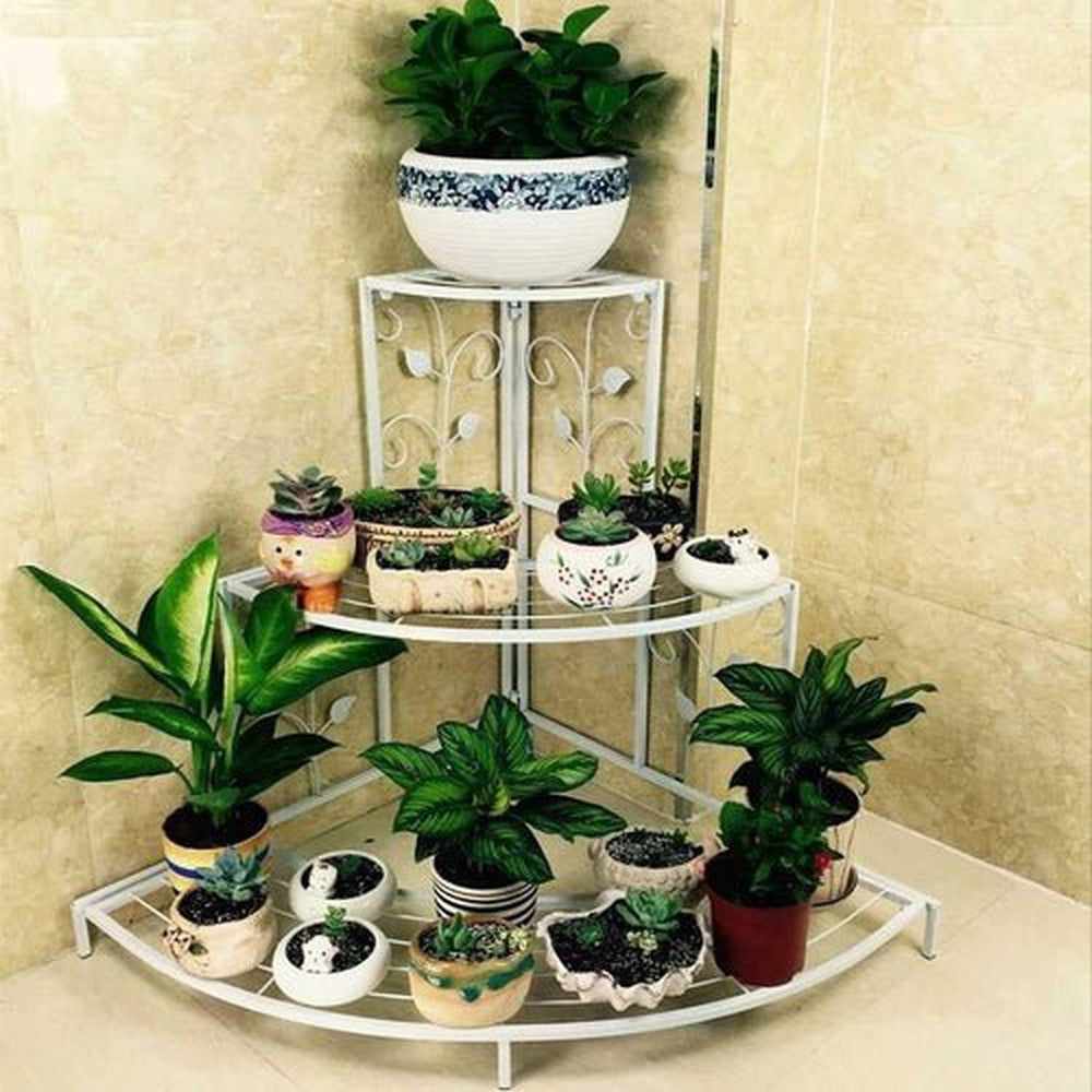 3 Tier Plant Stand Floral Corner Shelf Metal Flower Pot Rack Stair - Decorlay