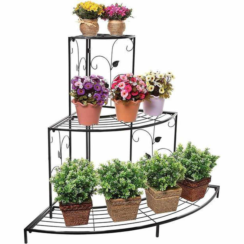 3 Tier Plant Stand Floral Corner Shelf Metal Flower Pot Rack Stair