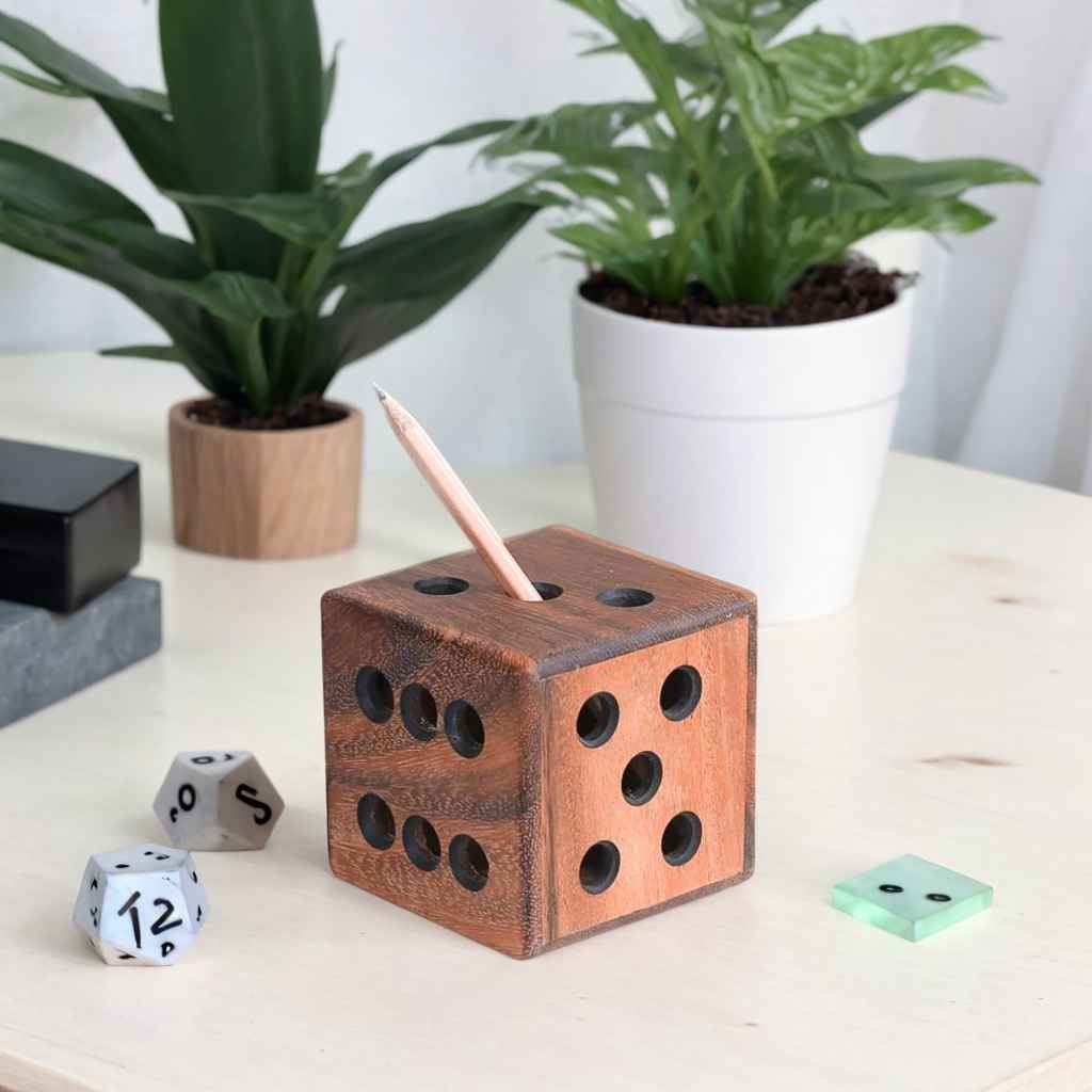 Wooden Paper Weight | Cube dice Pen Holder 3x3 Inches