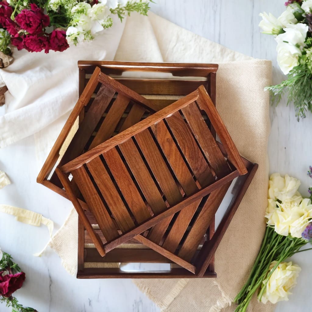 Wooden Serving Tray Set of 3