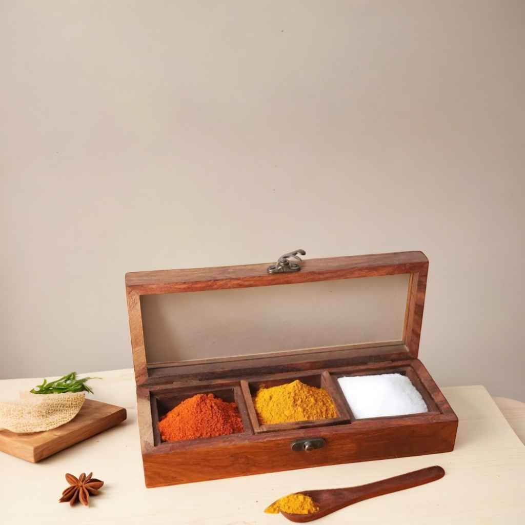 Wooden Masala Box Spice Container