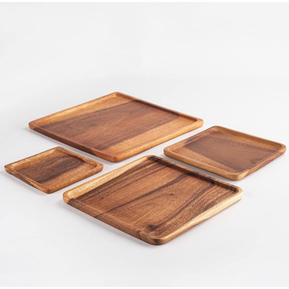 Acacia Wood Nesting Plates/Trays Serving Platter (Set of 4)