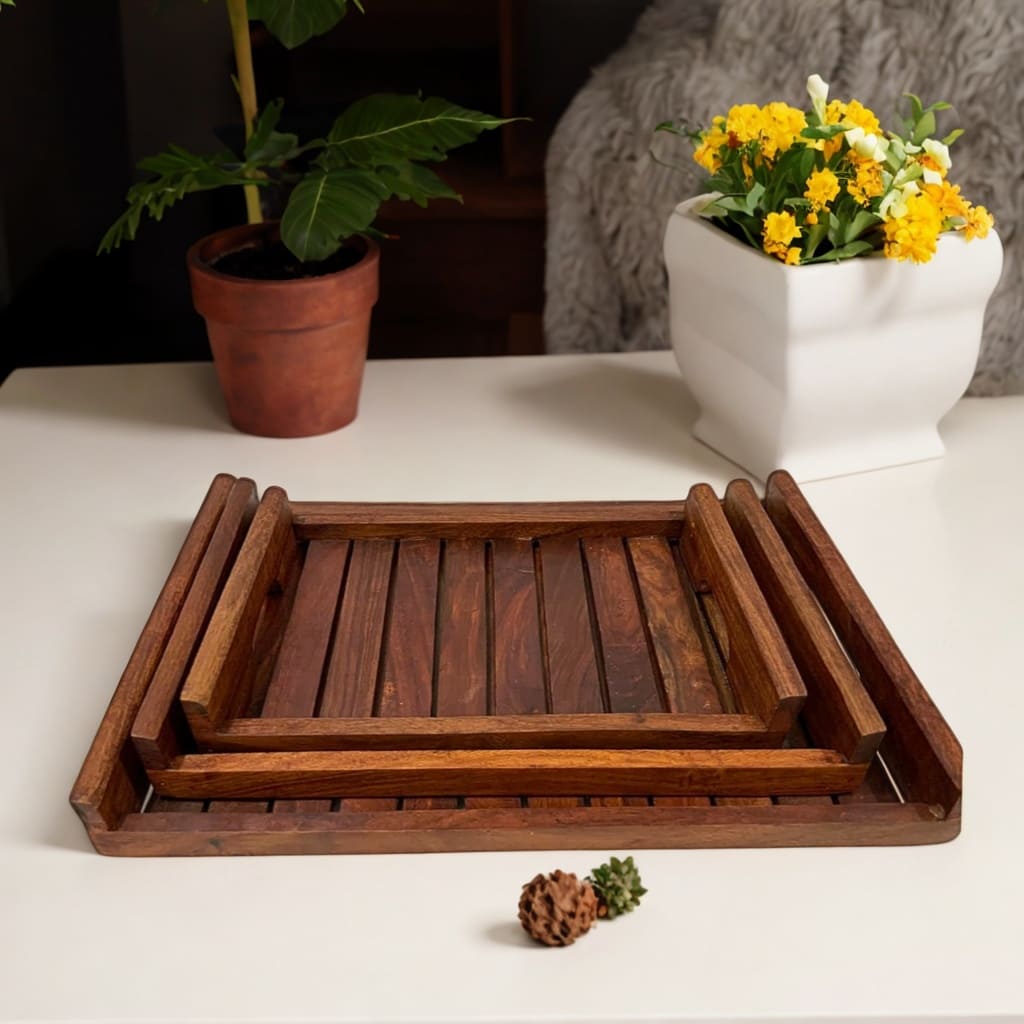 Wooden Serving Tray Set of 3