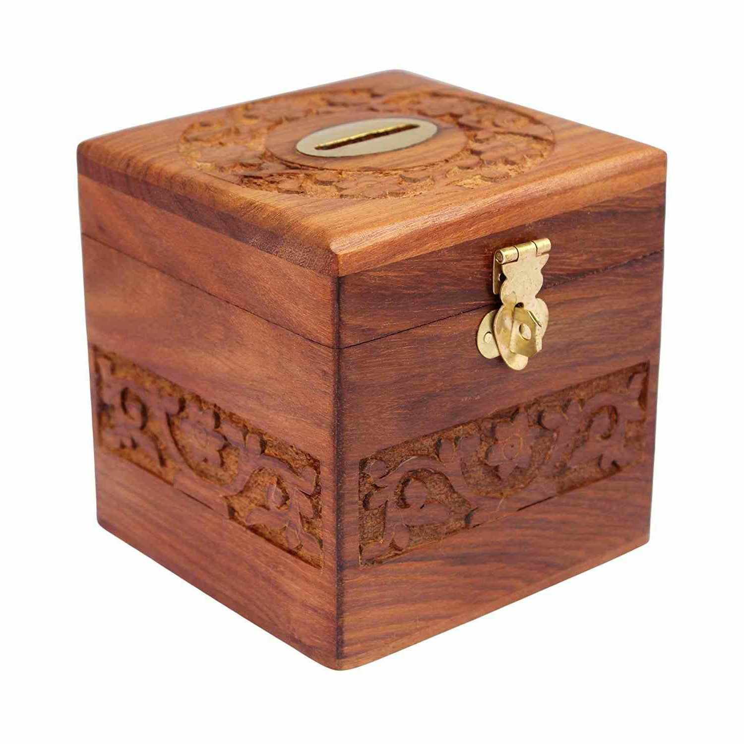 Handmade Wooden Boxes Money Bank, Gullak for Kids 21 x 10 x 10 Cm