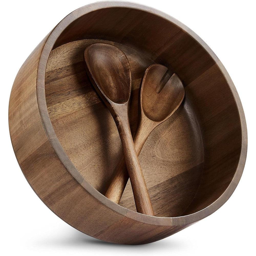 Acacia Wooden Large Salad Serving Bowl with Spoon