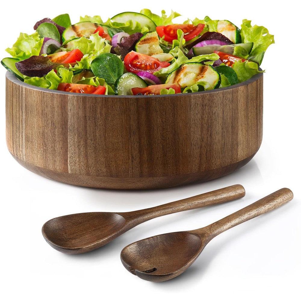 Acacia Wooden Large Salad Serving Bowl with Spoon